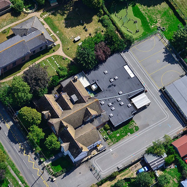 Aerial photo of Brede Primary school and playground